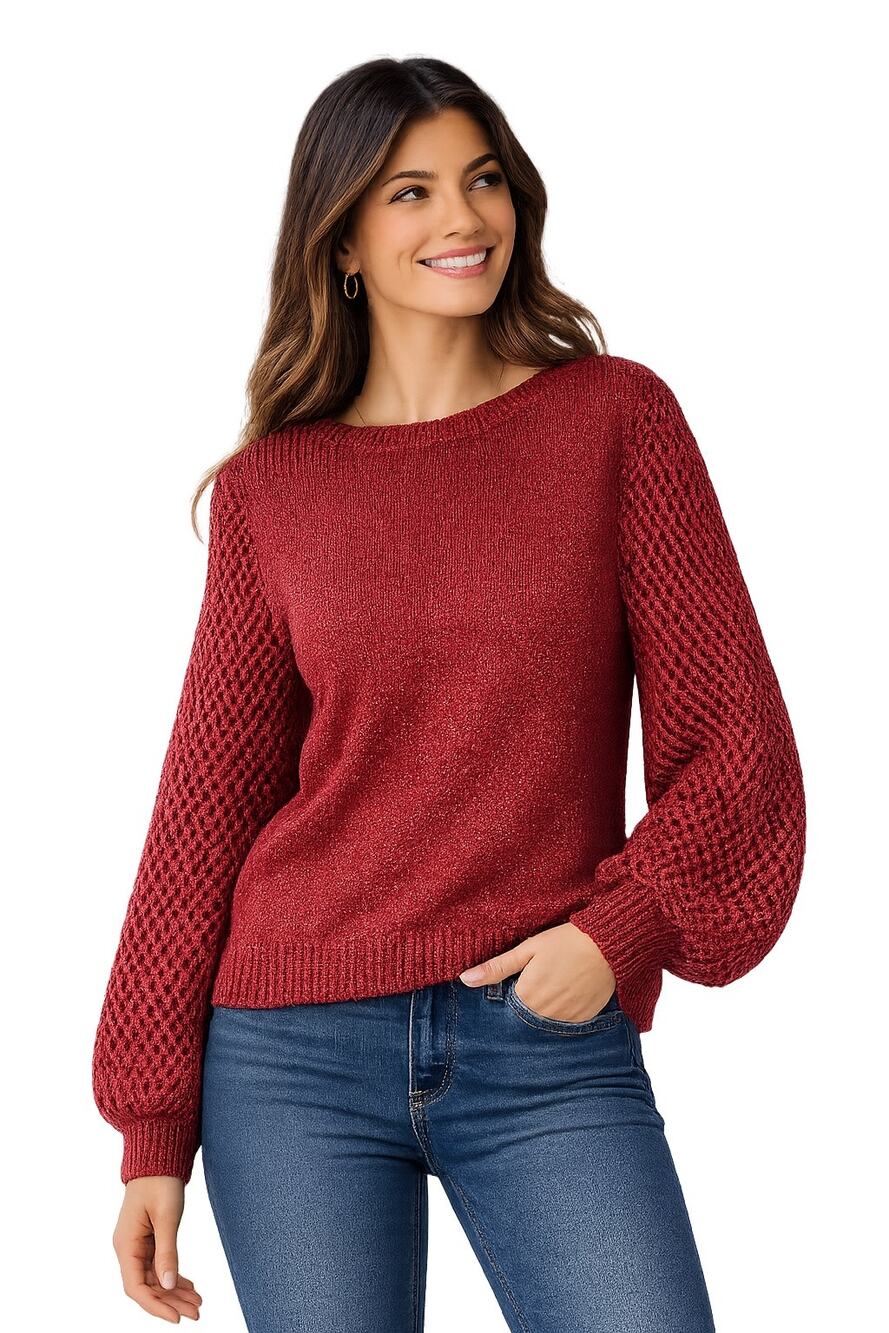 Tommy Bahama Bateau Sweater Women Large Tango Red Metallic Wool Balloon NWT‎